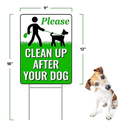 Signs Authority 18" x 9" Clean Up After Your Dog Sign with Metal H-Stake - Weather-Resistant, Double-Sided Yard Signs