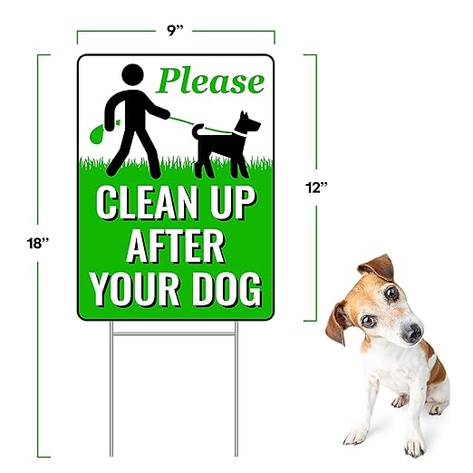 Signs Authority 18" x 9" Clean Up After Your Dog Sign with Metal H-Stake - Weather-Resistant, Double-Sided Yard Signs