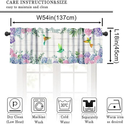 Vintage Boho Flower Valance Curtains, Watercolor Hydrangea Floral Butterfly Spring Bird Board Pink Blue Wildflower Window Valance Curtain for Farmhouse Bedroom Living Room Kitchen 54x18inch