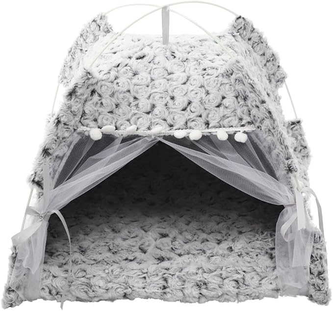 Summer Cat Tent Foldable Pet Teepee Indoor Outdoor Semi-Enclosed Comfortable Cat Nest Small Pet Sleeping Place All-Season Play Tent