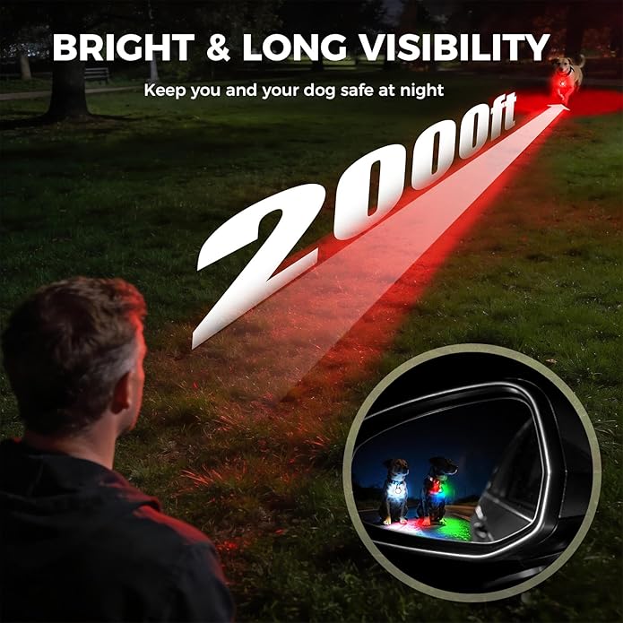 Double Sided Dog Collar Light, 6 Modes LED Pet Collar Clip On, IP68 Waterproof with Rechargeable Safety Light, 2 Pack Dog Lights for Night Walking, Camping, Running, Cycling