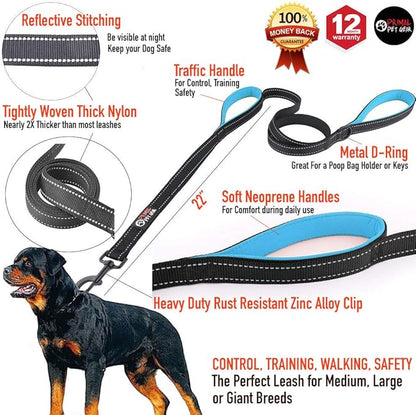 Primal Pet Gear Dog Leash 6ft Long,Traffic Padded Two Handle,Heavy Duty,Reflective Double Handles Lead for Control Safety Training,Leashes for Large Dogs or Medium Dogs,Dual Handles Leads(Black)