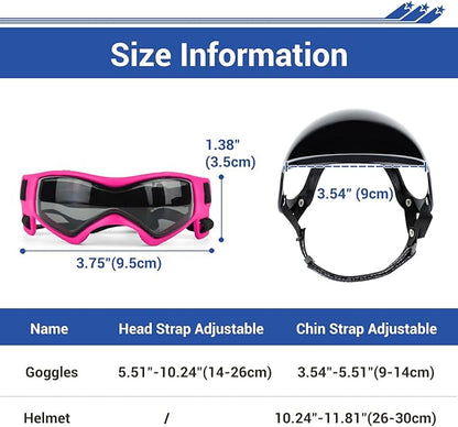 PETLESO Extra Small Dog Helmet and Dog Goggles Set, XS Pet Safety Hat with Ear Holes, Anti-UV Pet Sunglasses, Head & Eyes Protection for Puppy and Adult Cats, Pink