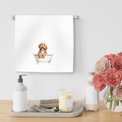 Cavapoo Gifts Funny Dog Hand Towels, Cute Pet Decor for Bathroom, Dog Owner Lover Gifts for Women Men, Funny Animal Cavapoo Taking Bath Hand Towels for Bathroom Washroom, 16x24In