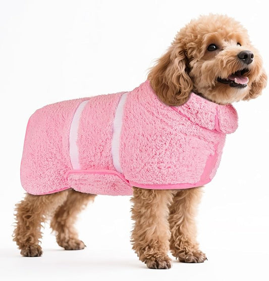 Bienbee Dog Bathrobe, Quick Drying Super Absorbent Dog Robes for After Bath, Warm Keeping Dogs Towel, Dogs Bath Supplies, Pink S