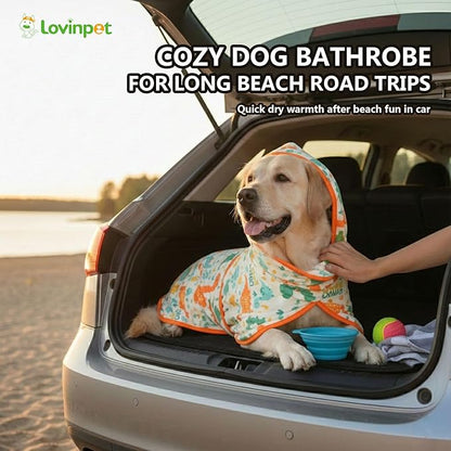 LovinPet 3‑in‑1 Dog Warm Winter Coat & Bathrobe, Hooded Dinosaur Fleece, Lightweight High‑Loft, Absorbent Knit, Quiet Hook‑and‑Loop, Wind‑Blocking Edges, Dog Robes for Medium & Large Dogs, Yellow,M