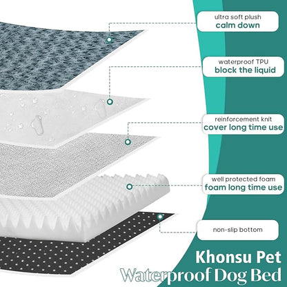 KHONSU PET Dog Bed Mat Plush 3in Orthopedic Pad for Large Dogs up to 65 lbs Large Waterproof Removable Cover Machine Washable for Large Dogs