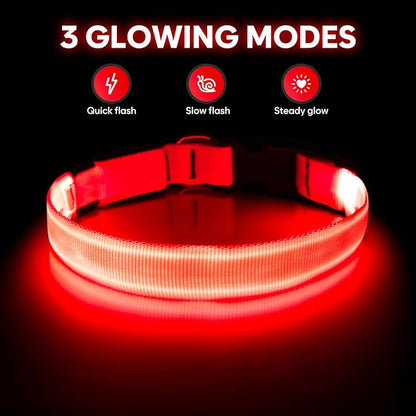 Illumifun LED Dog Collar - Adjustable Light Up Dog Collar - Safety Pet Collar Light Make Your Dogs Safe& Seen at Night (Red, Small)