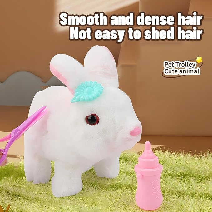 Bunny Toys for Kids Girls, Lager Size Interactive Plush Rabbit Pet Stroller Toy, Electronic Bunny Can Walk Bark, Pretend Play Baby Doll Stroller, Pet Toy Stroller（7.67 * 11.11 * 20.07inch）
