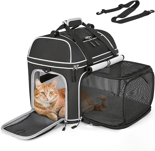 Expandable Pet Carrier: NOBLE DUCK Soft-Sided Cat Dog Carrier 17x11.8X(11.6+4.3) Inches Small Medium Cats Dogs Portable Travel Carrier Up to 25 Lbs Black