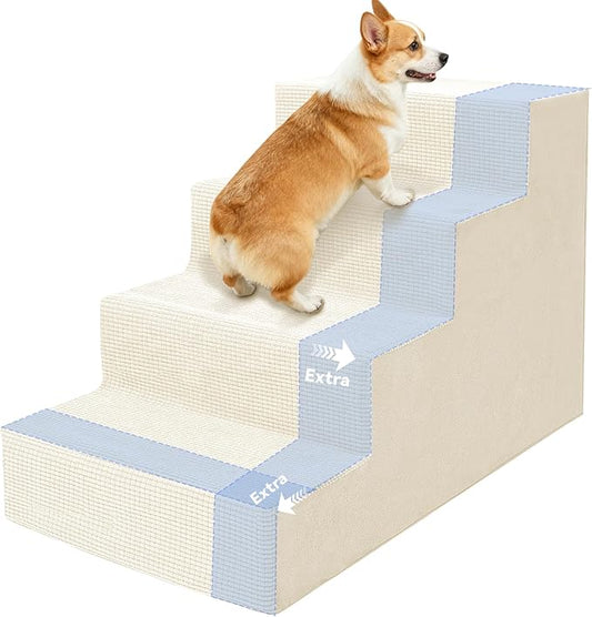 Niubya Dog Stairs for Small Dogs and Cats,18'H Non-Slip Bottom Pet Steps for High Beds and Couch,High-Density Foam Pet Stairs White,4 Steps