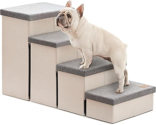 Love's cabin Dog Stairs for Small Medium or Large Dogs with Storage and Adjustable Steps, Foldable Cat Steps for Bed or Couch, 4-Step Gray Folding Ramp with Zip up to 200 lbs, Light Grey