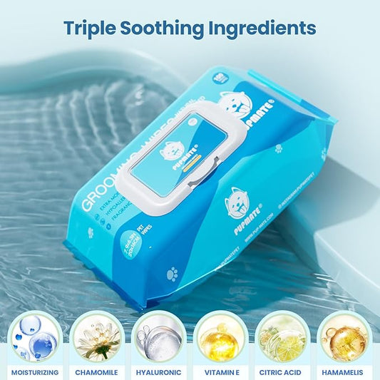 Natural Pet Grooming Wipes, 100 Fresh Counts, Extra Moist & Thick for Dogs & Cats, Puppies & Kittens Set of 2