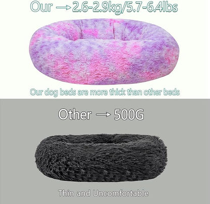 Calming Dog Bed for Big Dogs, 39'' Round Anti-Anxiety Warm Fluffy Plush Faux Fur Bed, Soft Anti-Slip Donut Washable Big Pet Bed, Cozy Big Dogs Bed, Fits up to 100 lbs Pets