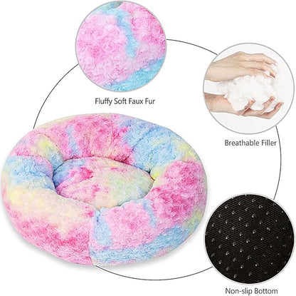 Calming Dog Bed for Big Dogs, 39'' Round Anti-Anxiety Warm Fluffy Plush Faux Fur Bed, Soft Anti-Slip Donut Washable Big Pet Bed, Cozy Big Dogs Bed, Fits up to 100 lbs Pets