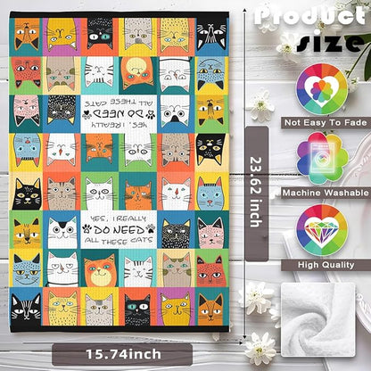 Cat Kitchen Towels - Quick-Dry Grid of Adorable Feline Cubby Art with Proud Collection Declaration, Decorative Dish Towel for Cat Lady Essentials & Whimsical Pet Mom Gifts | Humorous Hand Cloth