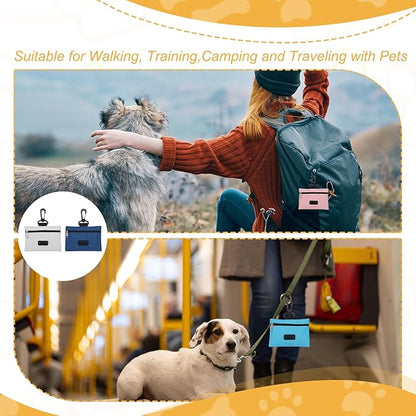 Dog Poop Bag Holder, Pet Waste Bag Dispenser Dog Treat Pouch with Clip Oxford Cloth Portable Reusable Easy Cleanup(2Pcs, Navy Blue/Gray), Intended for Outdoor/Travel/Walking