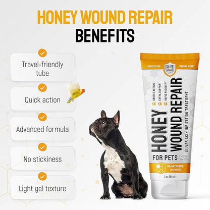 Cat Wound Care Gel for Scratches, Bites & Irritations – Hot Spot Treatment for Cats & Kittens – Honey Wound Repair Ointment in Gel Form with Colloidal Silver & Manuka Honey for Topical Use – 2 Oz Tube