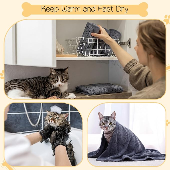 Irenare 12 Pcs Dog Towels Microfiber Pack Bulk, 20 x 40 inch Quick Drying Absorbent Pet Puppy Towels for Drying Small Puppy Dog Cat Pet Kitten Grooming Bathing Shower Travel Supplies(Gray)