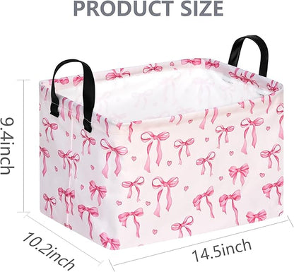 Pink Bowknot Girls Gifts Storage Box Clothes Hamper Basket Collapsible Organizer Bin Toys Shelf Baskets for Home Bedroom Decor