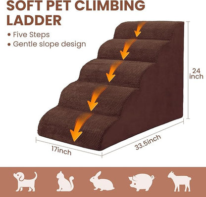 Dog Stairs for Small Dogs, High Density Foam Dog Steps, Extra Wide Non-Slip Pet Ramp for High Beds Or Couch, Soft Doggie Ladder for Dogs Injured, Older Pets, Small Cats