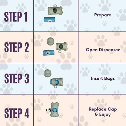 Complete Earth-Conscious Dog Waste Kit: Wheat Straw Waste Bag Dispenser with one corn starch 15-bag waste bag roll, Carabiner, Elastic Band for Secure Leash Attachment, Leak-Proof (Beige)