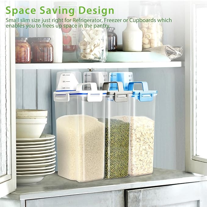 Rice Storage Container, 3 to 5Lbs Dry Food Airtight Container, Pet Dog Cat Food Canister, BPA Free Clear Plastic Kitchen and Pantry Organization Bin for Oatmeal, Grain, Cereal, Pasta, Flour