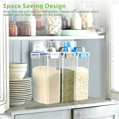 Rice Storage Container, 3 to 5Lbs Dry Food Airtight Container, Pet Dog Cat Food Canister, BPA Free Clear Plastic Kitchen and Pantry Organization Bin for Oatmeal, Grain, Cereal, Pasta, Flour