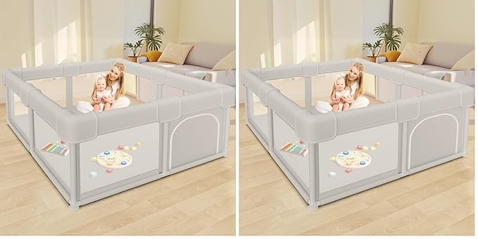 Baby Playpen Baby Playard, Play Pen for Babies and Toddlers with Gate, 50x50 Fence, Sturdy Safety Playpen, Indoor & Outdoor Kids Activity Center (Pack of 2)