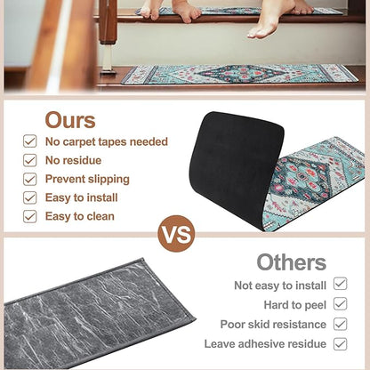 OJIA Non-Slip Stair Treads for Wooden Steps, 30"X8" Indoor Stair Runner Slip Resistant Stair Rugs Safety Mats for Dogs, Kids & Elders, Rubber Backed Stair Treads Stair Covers, 15PCS