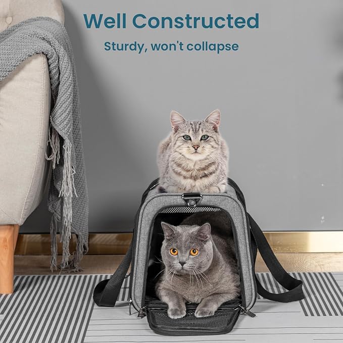 Petsfit Cat Carrier Dog Carriers Airline Approved, 18 x 11 x 11 Soft-Sided Pet Carrier, 3 Carrying Ways, Lightweight, Breathable, Escape Proof, with Adjustable Shoulder Strap and Soft Cushion