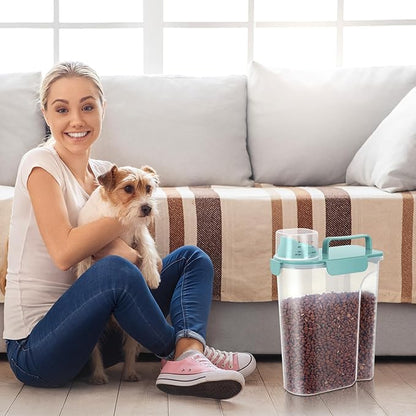 5-7Lbs Dog Cat Food Storage Container with Upgraded Large Nozzle BPA-free, 4 Snap Seals Plastic Pet Food Storage Containers with Handles (Elegant Blue, 5L-2pack)