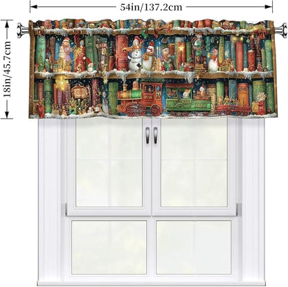 Worltoldb Christmas Bookshelf Curtain Valance Short Rod Pocket Window Treatment for Living Room Bedroom Kitchen Bathroom 1 Panel 54" W x 18" L