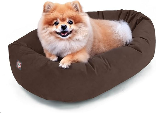 Majestic Pet 24 Inch Suede Calming Dog Bed Washable – Cozy Soft Round Dog Bed w/Spine Support for Dogs to Rest Head - Fluffy Donut Dog Bed 24x19x7 (Inch) - Round Pet Bed Small – Chocolate (2025)