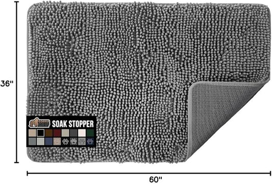 GORILLA GRIP SoakSTOPPER Dog Door Mat, 60x36 Machine Washable Rug Absorbent Doormat Captures Moisture Mud Dirt, Quick Dry Soft Chenille Entryway Rugs Indoor Entrance Mats for Dog Paws, Grey