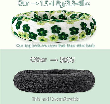 31 Inch Calming Dog Bed for Medium Dogs, Round Anti-Anxiety Warm Bed, Soft Cozy Anti-Slip Donut Washable Pet Bed, Fits up to 50 lbs Pets