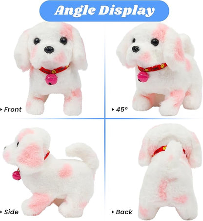 Hopearl Walking Point Dog Interactive Electronic Pet Plush Toy Puppy Woof and Moving Animated Nodding Head Gifts for Toddlers Birthday, Pink, 7''