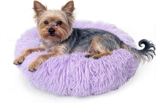 Fluffy Purple Dog Bed Extra Small Washable,Calming Dog Bed Princess for Small Dogs 15 inches Donut Soft Small Pet Bed,Anti Anxiety Round Fits up to 5 lbs Warm Comfort Pets Beds for Puppy Dogs Indoor