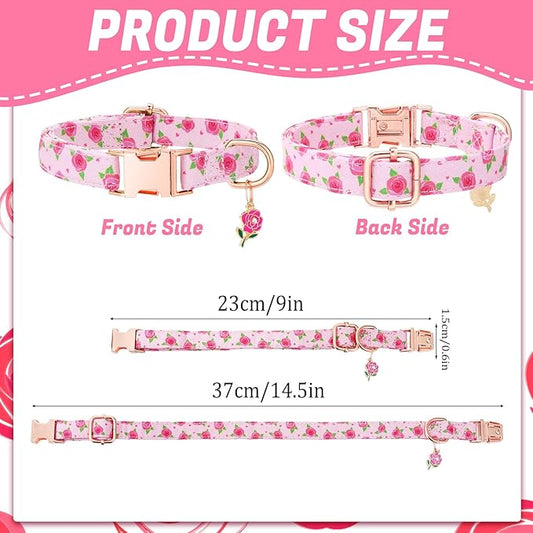 3 Pack Floral Dog Collars for Small Dogs Rose Flower Dog Collars with Pendant for Girl Female Dogs Cute Puppy Pet Collar