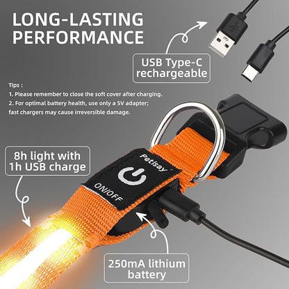LED Dog Collar for Small Dogs Cats - Fully Waterproof & Adjustable Glow Collar - USB-C Rechargeable for Night Walking, Safety - Flashing Lighted Collar for Dogs(Orange,XS)