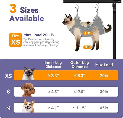 niffgaff Adjustable Dog Grooming Arm with Clamp, 26″–40″ Height, XS Hammock with Back Buckle, No-Sit Grooming Restraint for Small Cats & Dogs