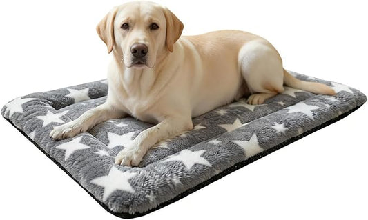 Washable Dog Bed Mat With Anti-Slip Bottom, Deluxe Plush Memory Foam Crate Pad & Waterproof Outdoor Kennel Mat For Dogs & Cats-Durable Crates Beds, Large Medium Small Puppy Size 36" x 24",Grey