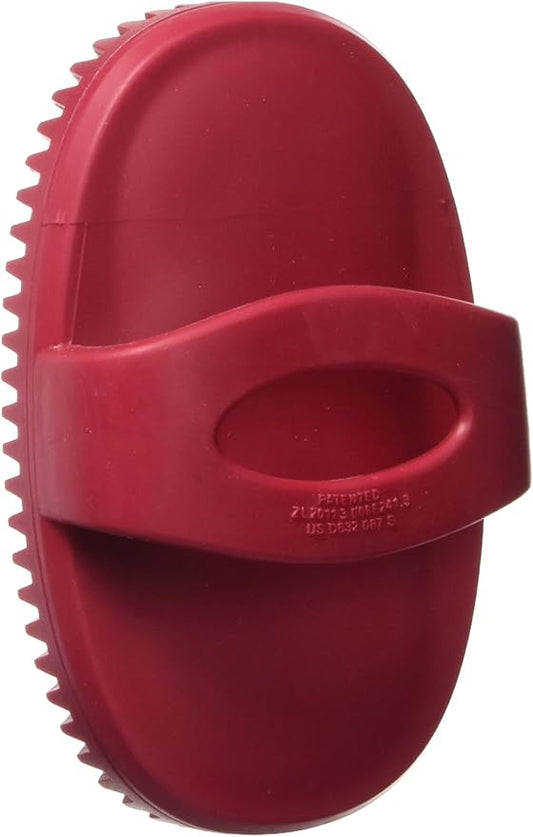 Le Salon Essentials Rubber Curry Grooming Brush with Loop Handle Red