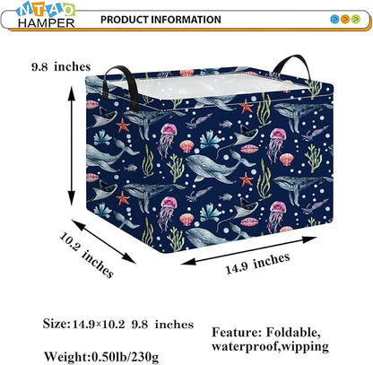 Rectangular Storage Basket Empty,Storage Bin with Handles,Room Decor,Gift Basket,Book Box(Watercolor Ocean)