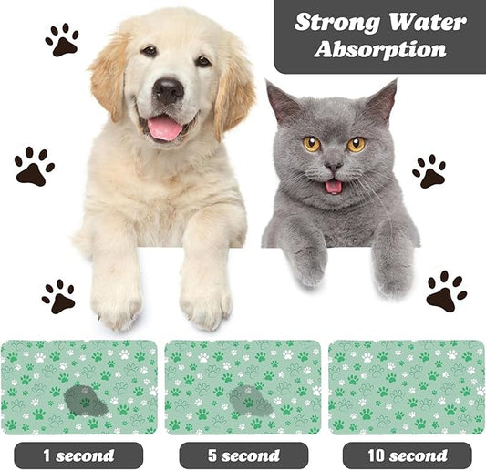Dog Food Mat, Absorbent Water Bowl Mats Cat Pet Feeding Placemats Green 17 * 30 inch