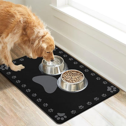 Dog Food Mats for Floor, Absorbent Pet Food Mat - Cat Feeding Mat Quick Dry Dog Bowl Mats for Water Pet Supplies Feeding Placemat 16" x 24" Black
