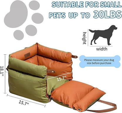 Garvee Dog Booster Car Seat, Waterproof PU Leather Upholstered Cat Bed for Car with Storage Pockets Portable Pet Seat, Bite-Resistant Pet Carrier Bag for Travel and Home, Green