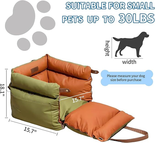 Garvee Dog Booster Car Seat, Waterproof PU Leather Upholstered Cat Bed for Car with Storage Pockets Portable Pet Seat, Bite-Resistant Pet Carrier Bag for Travel and Home, Green