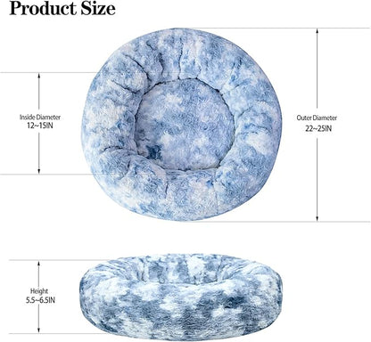 Calming Dog Bed for Small Dogs Cats, Kitty Puppy 23'' Round Anti-Anxiety Warm Fluffy Plush Faux Fur Bed, Soft Anti-Slip Donut Washable Small Pet Bed, Cozy Cat Puppy Bed, Fits up to 30 lbs Pets
