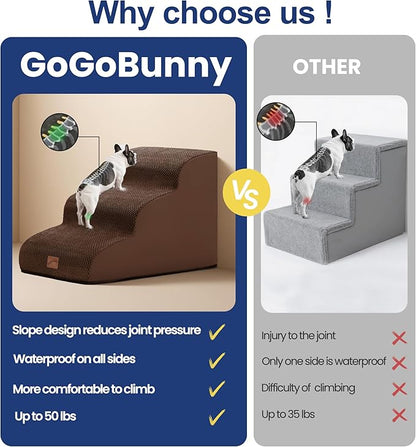 gogobunny Ramp Cat Dog Stairs for Beds, Cat Slope Stairs with Durable Waterproof Fabric Cover, Pet Steps for Old Large Dogs Climbing (Brown, 4-Step (28.3" D x 15.7" W x 19.7" H), 4)